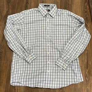 Kirkland Signature non iron blue plaid button down shirt